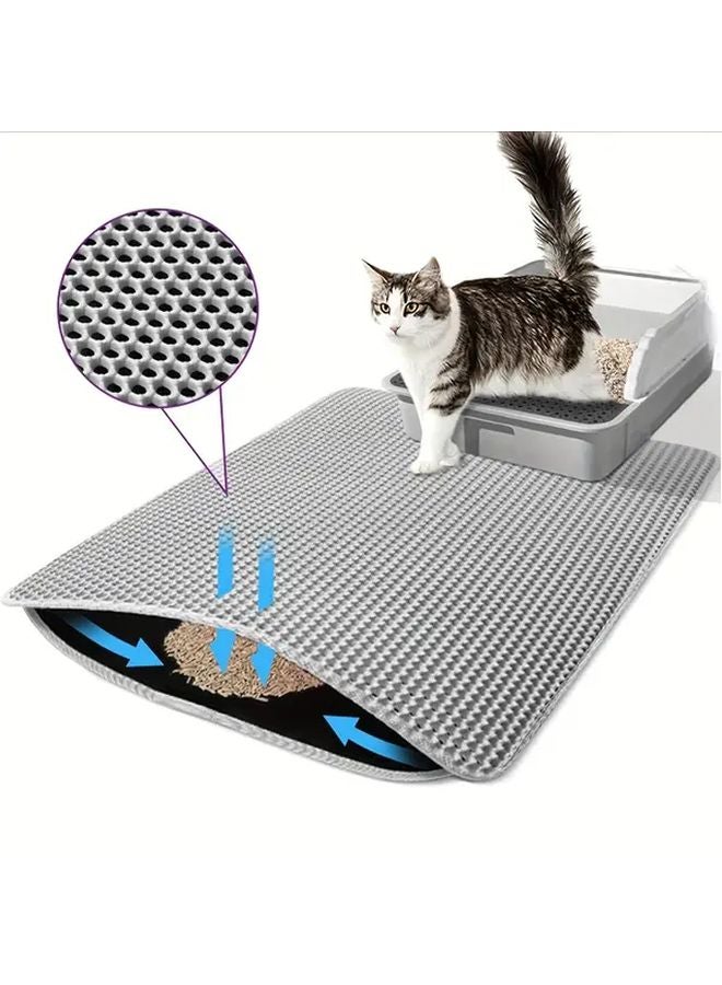 Extra Large Double Layer Cat Litter Mat XXL 47x28 Inch Beige Splash Proof Washable - Image 1